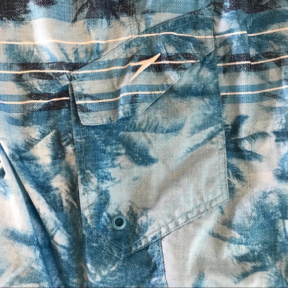 Speedo Blue Striped Palm Tree Swim Trunks - Picture 6 of 8